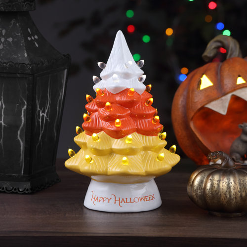 Ceramic candy corn holiday tree and base with clear lights and MrChristmas 12" Lit Halloween Tree - Candy Corn & Reviews | Wayfair
